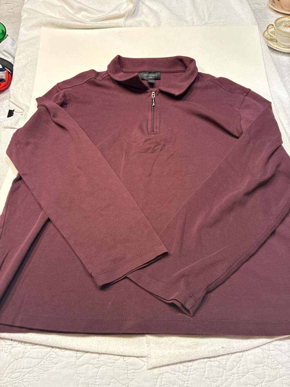 Magaschoni Man Long Sleeve Quarter Zip Pullover Shirt in Maroon